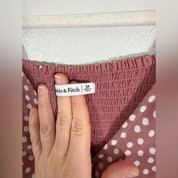 Abercrombie & Fitch Dress Mini Short Sleeve Mauve Pink White Dots Ruffle Women M - Picture 6 of 8